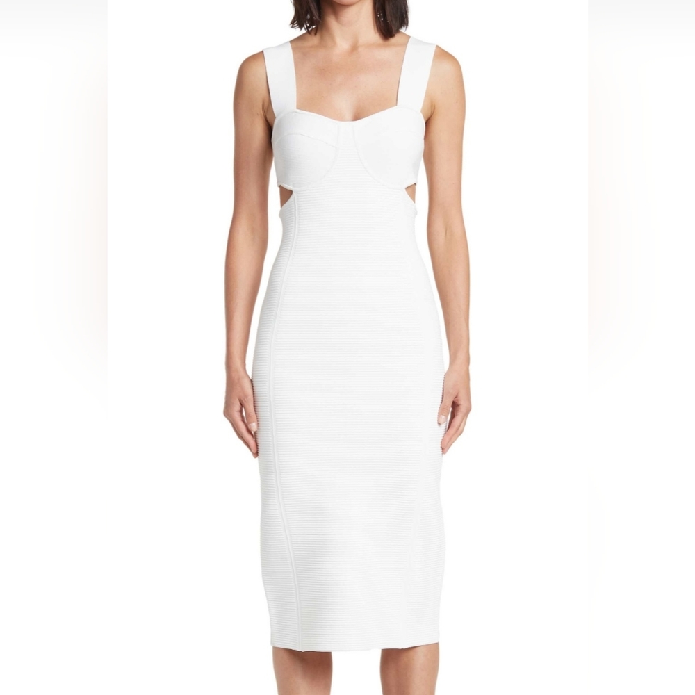 HERVE LEGER Cream White Alabaster Ottoman Bustier Midi Pencil Dress $1,190